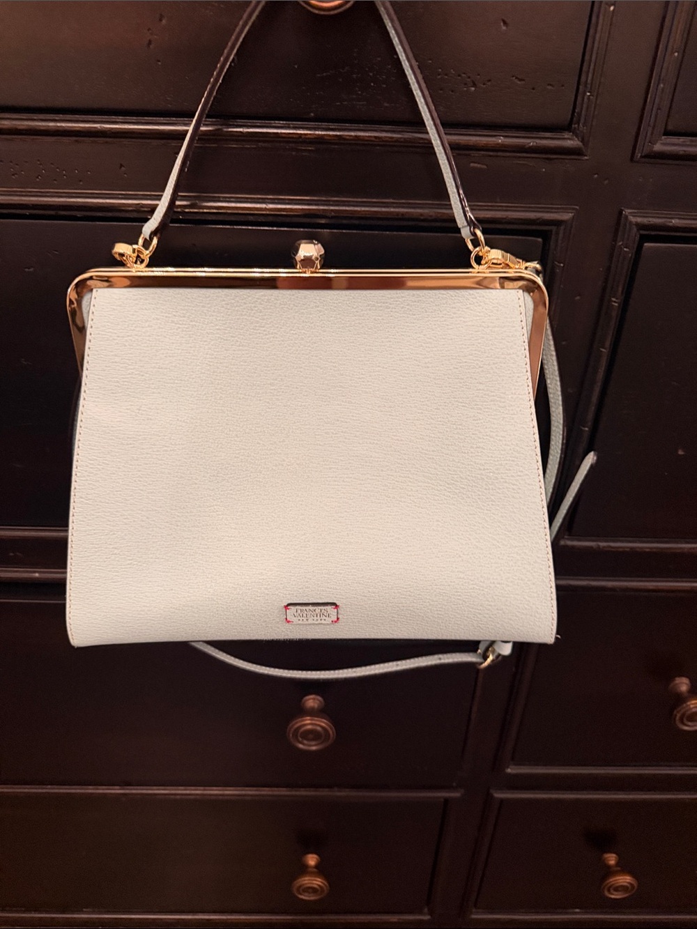 Frances Valentine Light Blue Structured Top-Handle Bag with Gold Trim